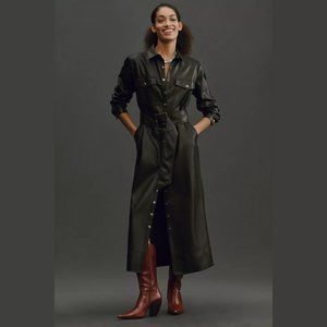 NEW Pilcro Size S Long-Sleeve Faux Leather Belted Midi Dress - Black